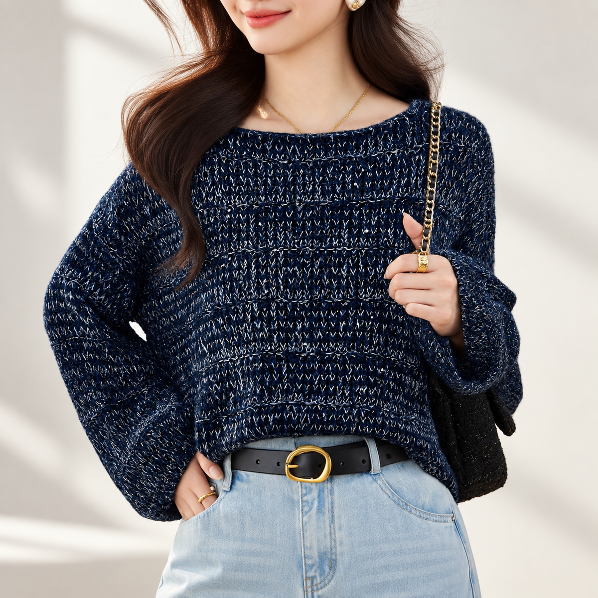 Elodie Sequin Marled Knit Boat Neck Sweater
