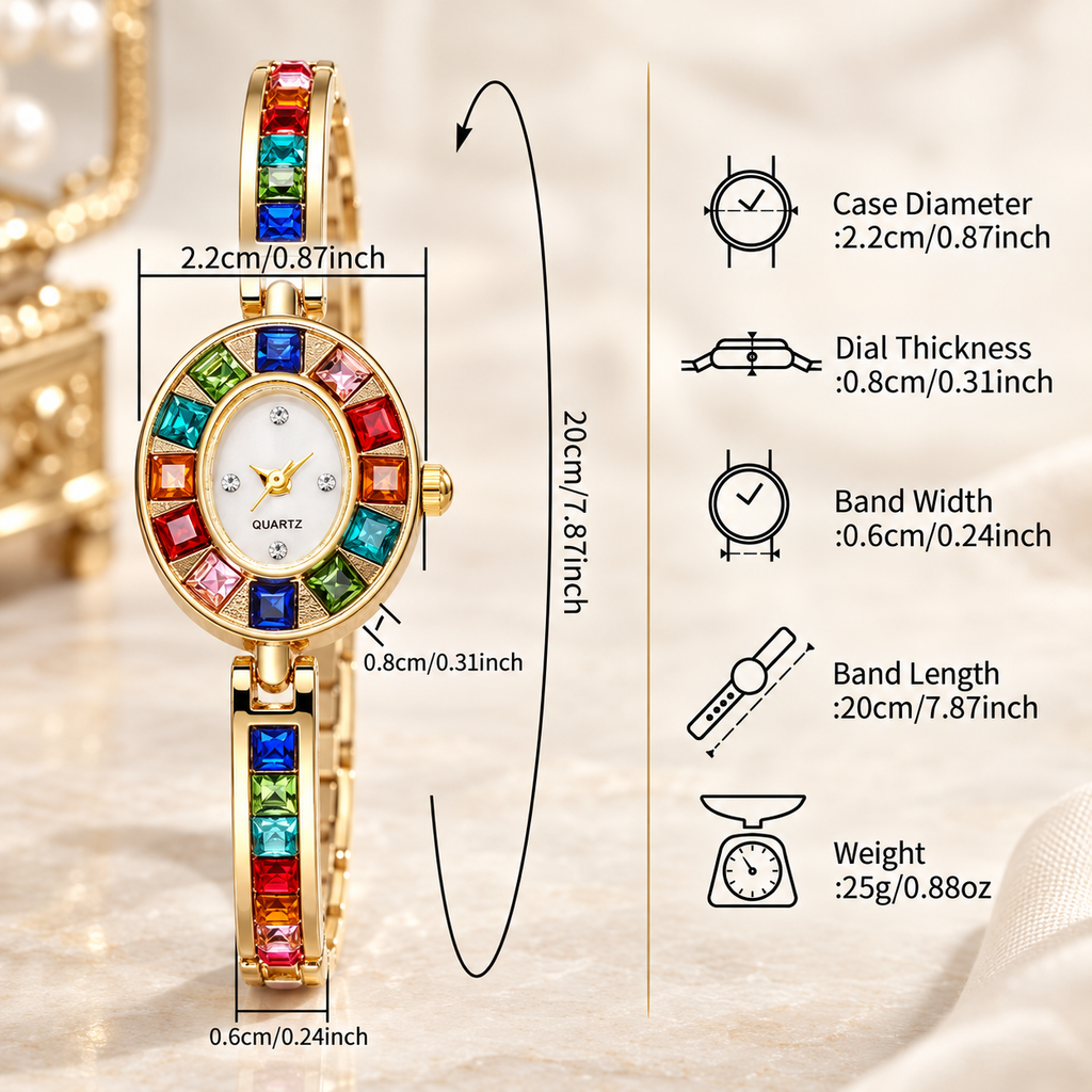 Celeste Rainbow Crystal Oval Quartz Bracelet Watch