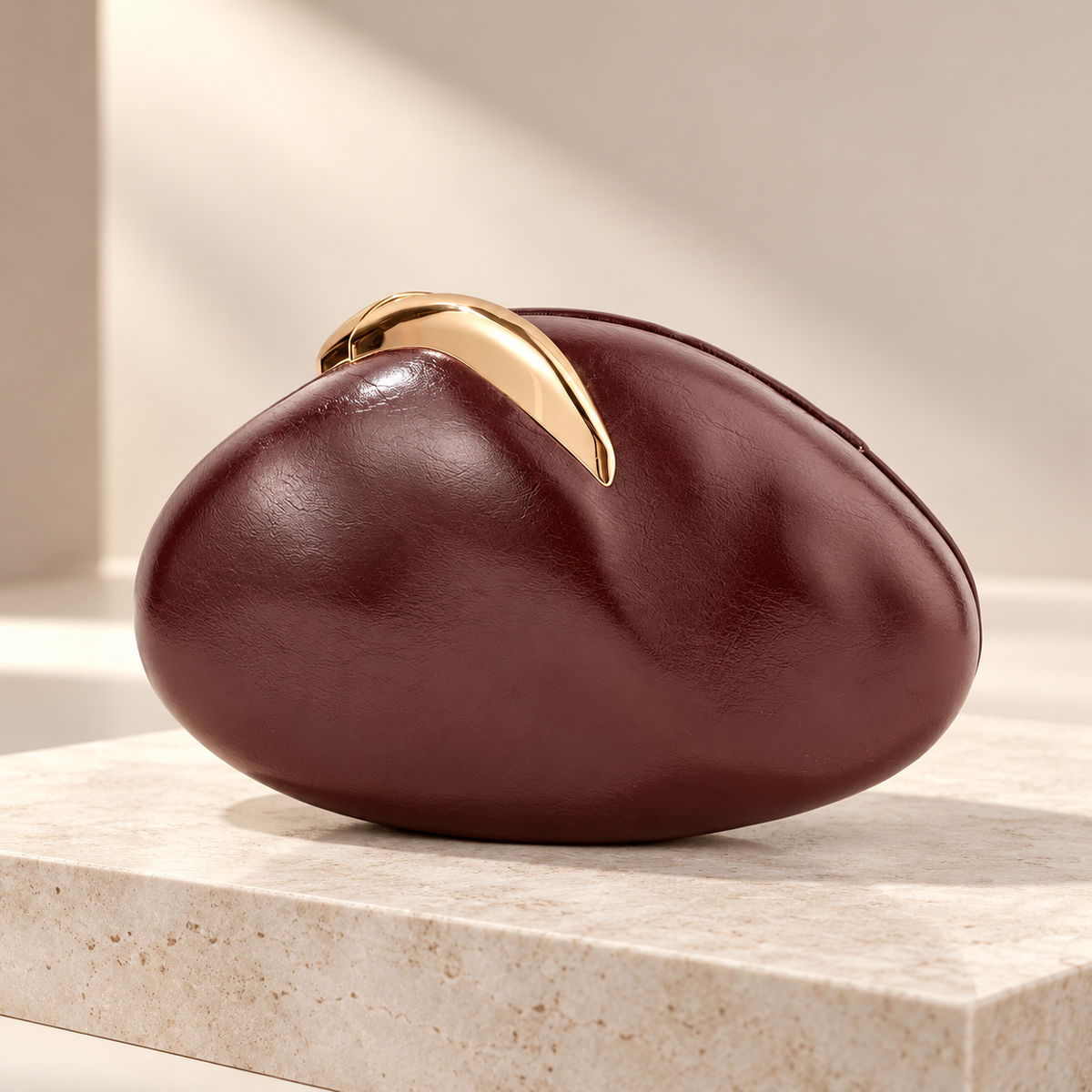 Alessandra Sculptural Clutch Bag with Gold-Tone Clasp & Chain Strap