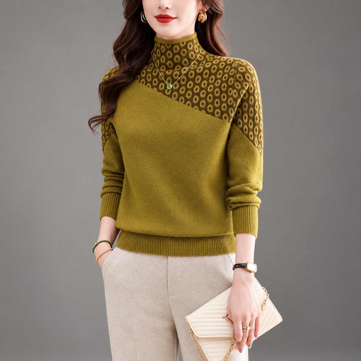 Camille Women’s Patterned Mock Neck Knit Sweater