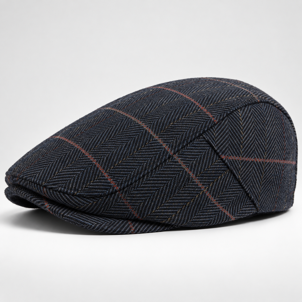 Callum Men’s Herringbone Plaid Flat Cap – Classic Check Driving Hat