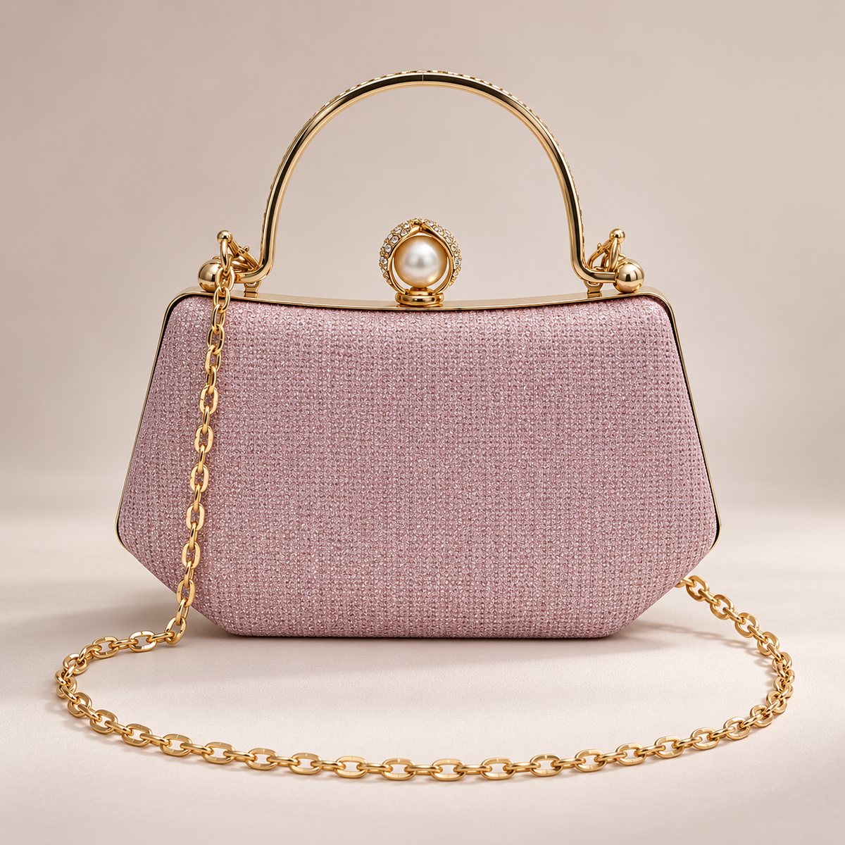 Elodie Pearl Clasp Glitter Evening Handbag with Chain Strap