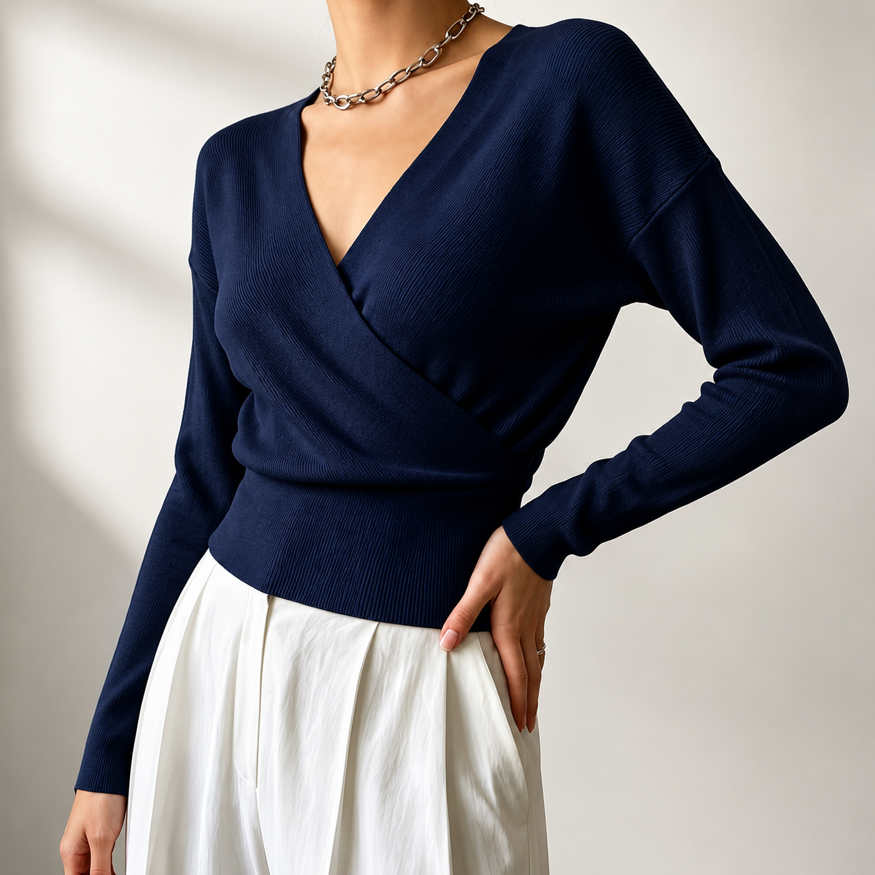 Harper Women’s Ribbed Wrap-Front V-Neck Sweater