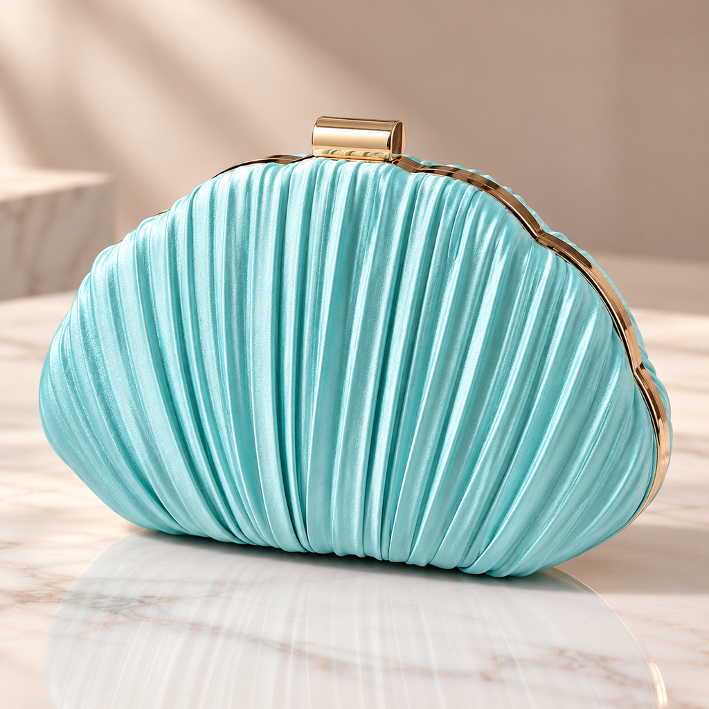 Rosalie Pleated Shell Evening Clutch with Gold Frame