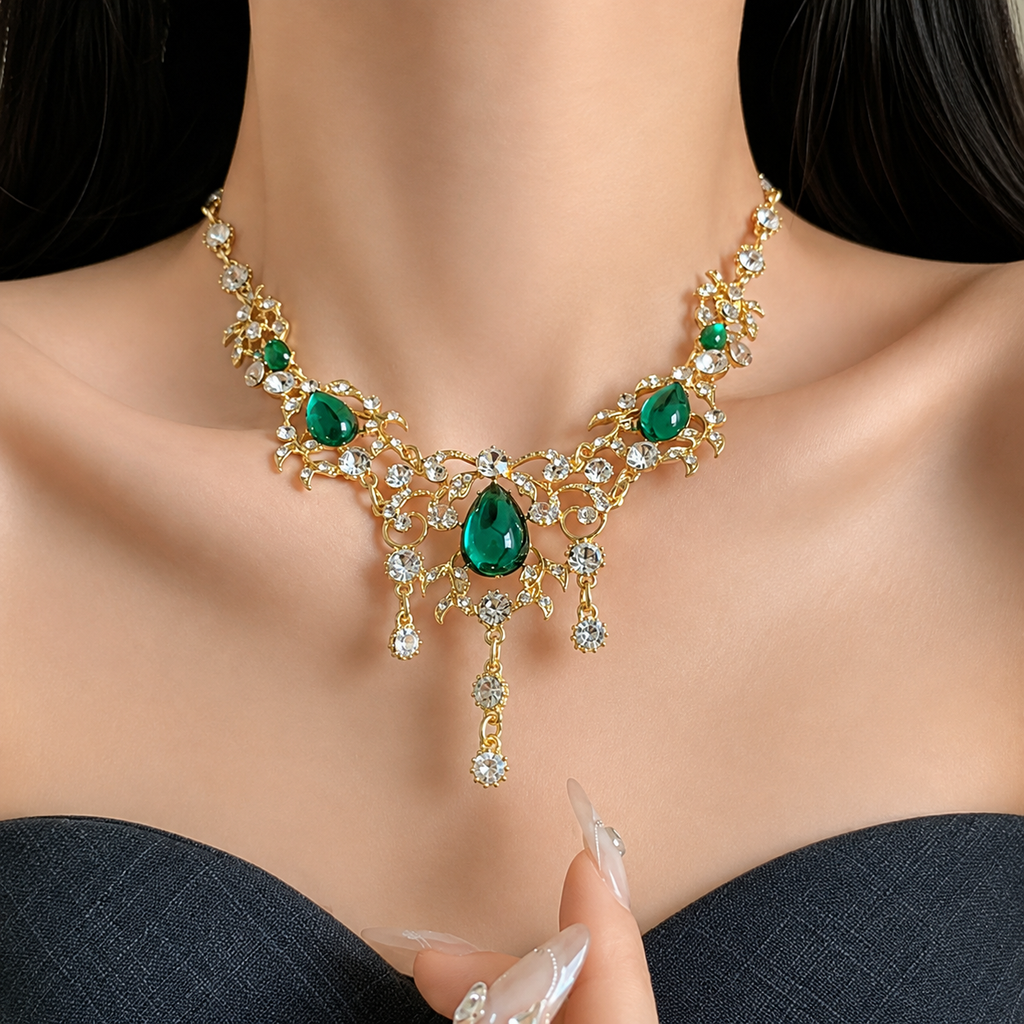 Camille Emerald Green Teardrop Crystal Jewelry