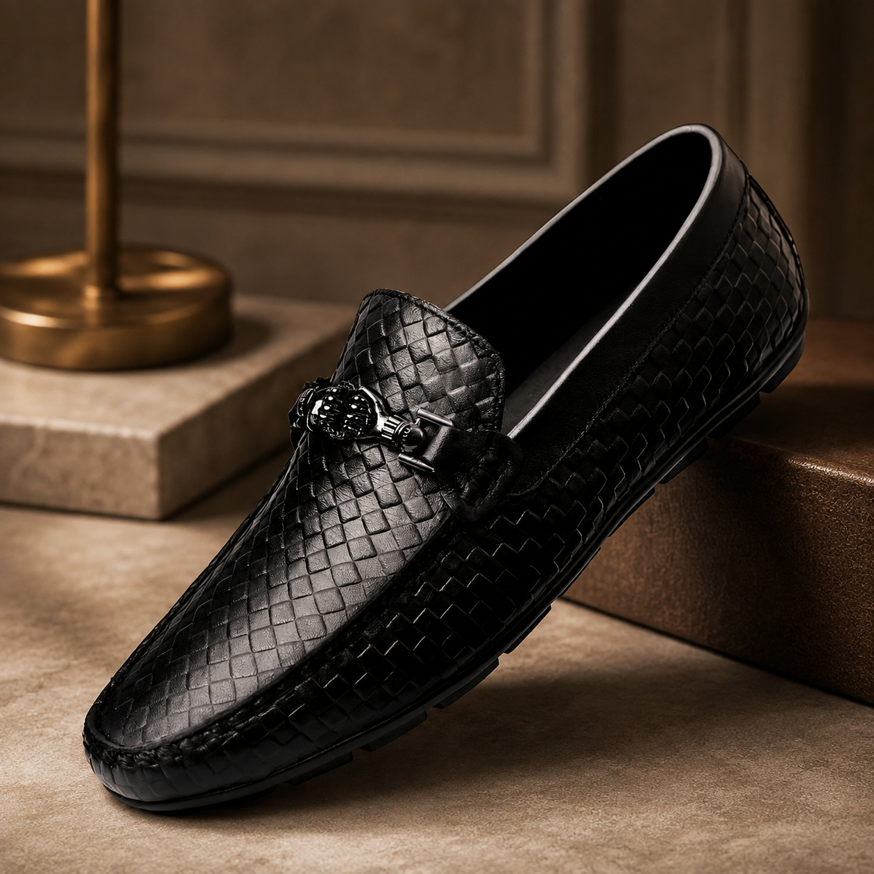 Alessandro Men’s Genuine Leather Woven Slip-On Loafers