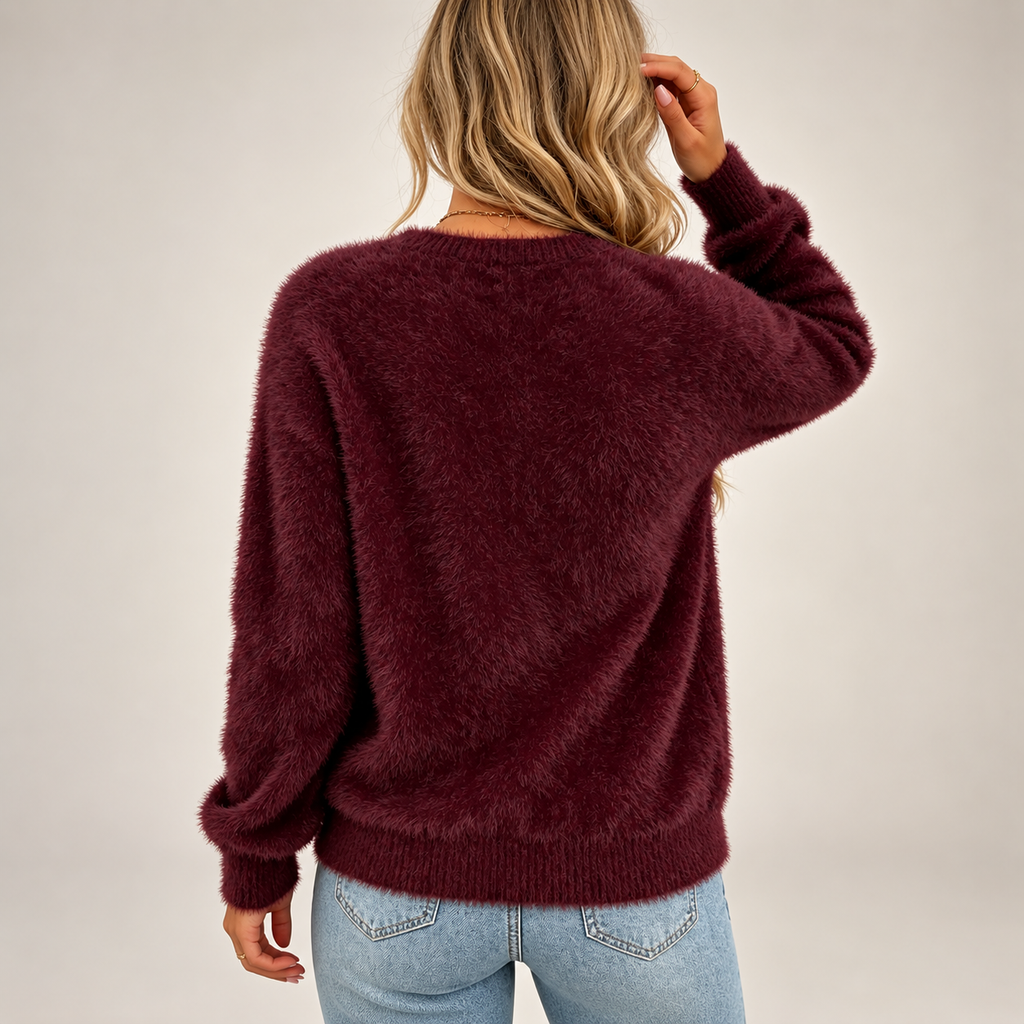Gianna Women’s Burgundy Fuzzy Knit Cardigan