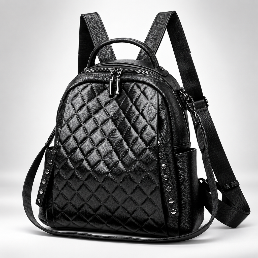 Evelina Quilted Convertible Backpack with Stud Details