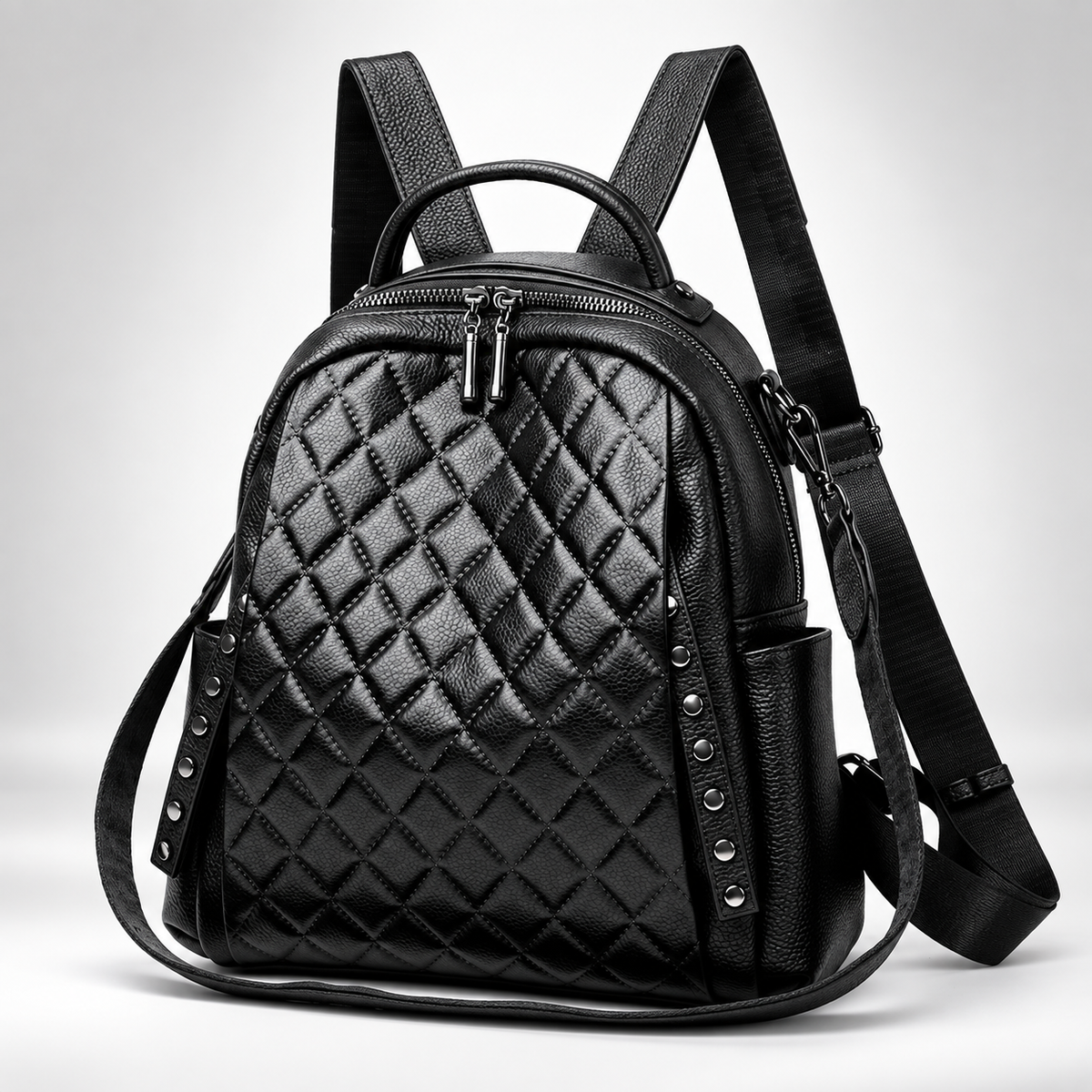 Evelina Quilted Convertible Backpack with Stud Details