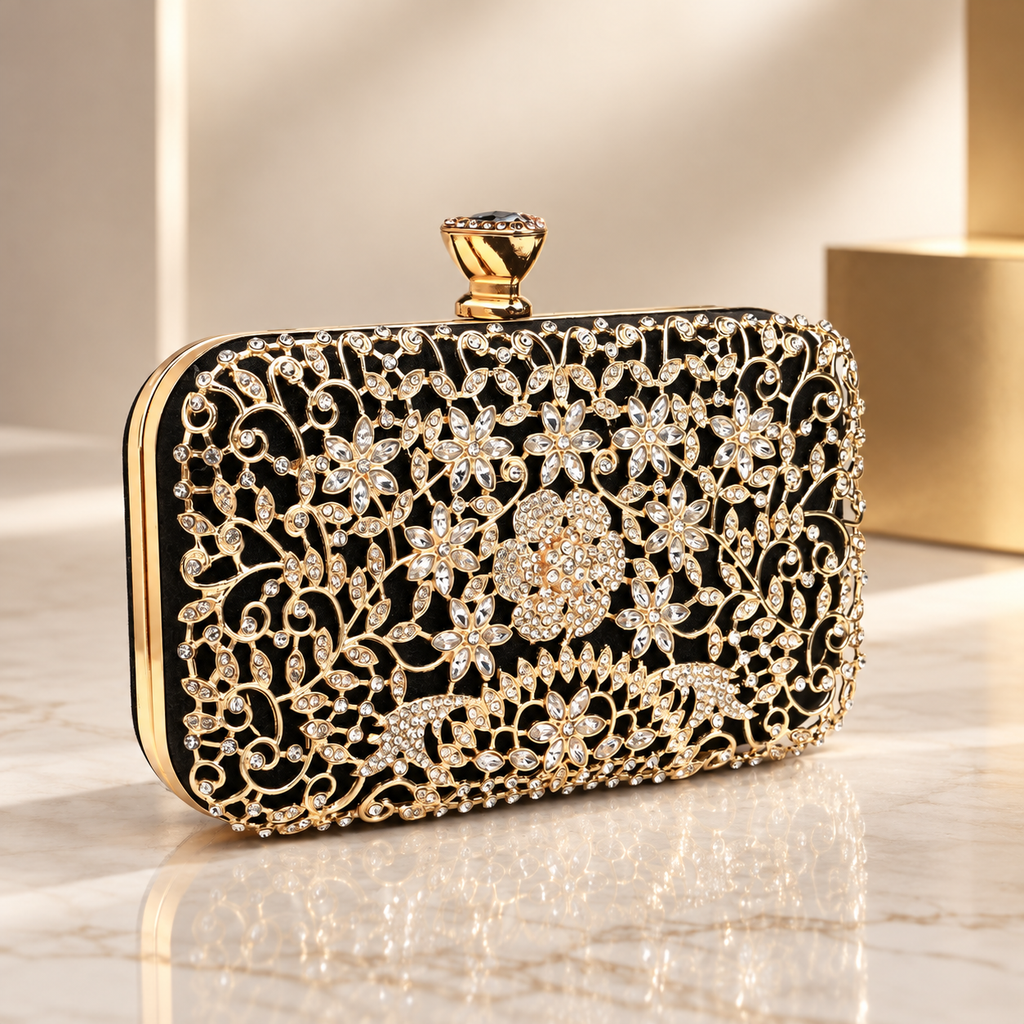 Isabella Floral Crystal Evening Clutch Bag