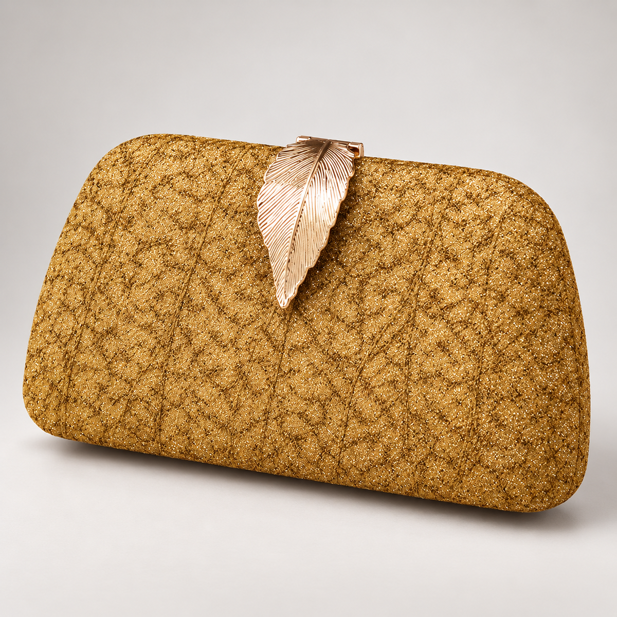 Lucia Leaf Clasp Glitter Evening Clutch Bag