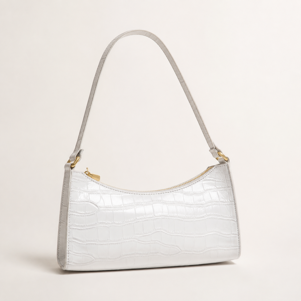 Juliette Croc-Embossed Shoulder Bag – Zip Top Baguette Purse