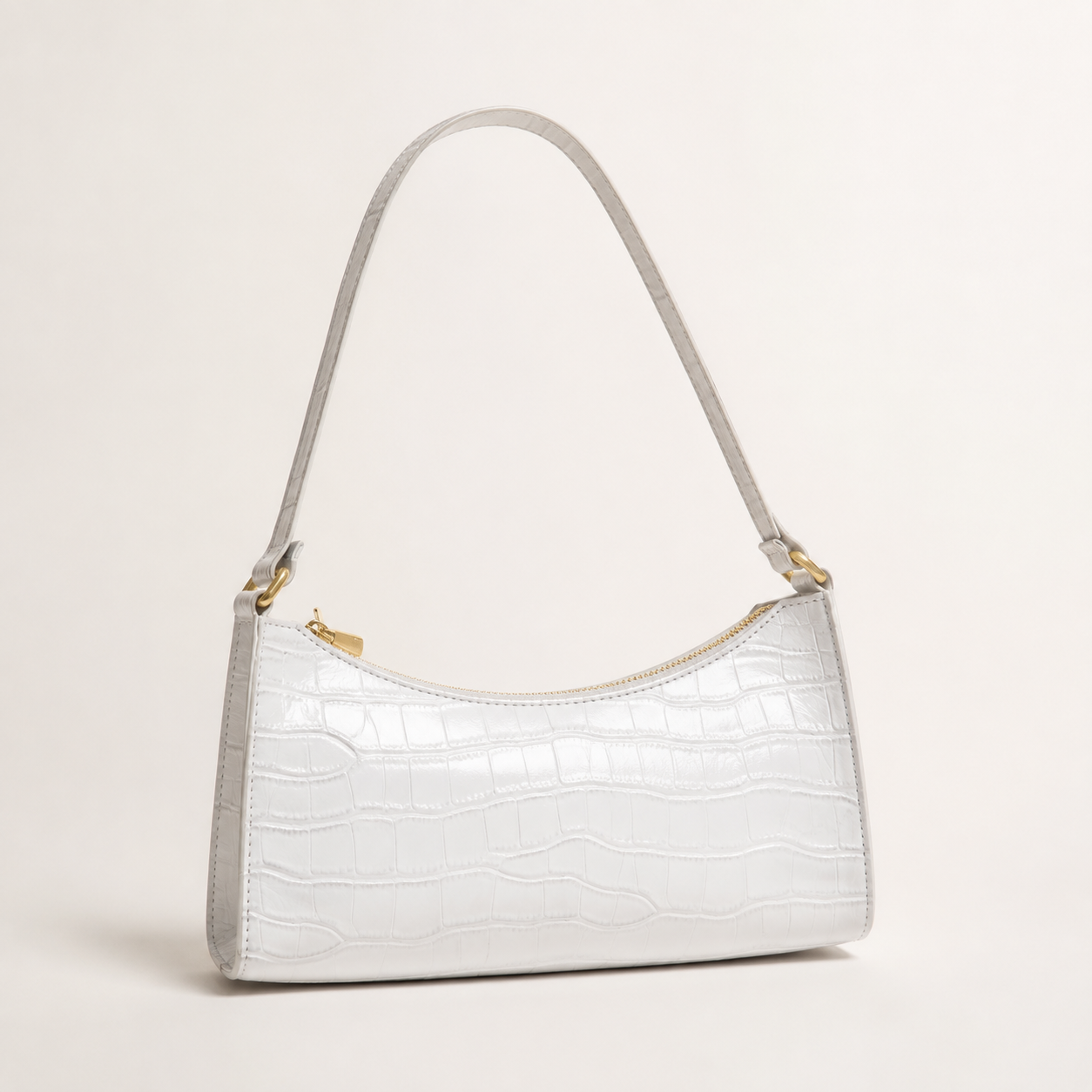 Juliette Croc-Embossed Shoulder Bag – Zip Top Baguette Purse
