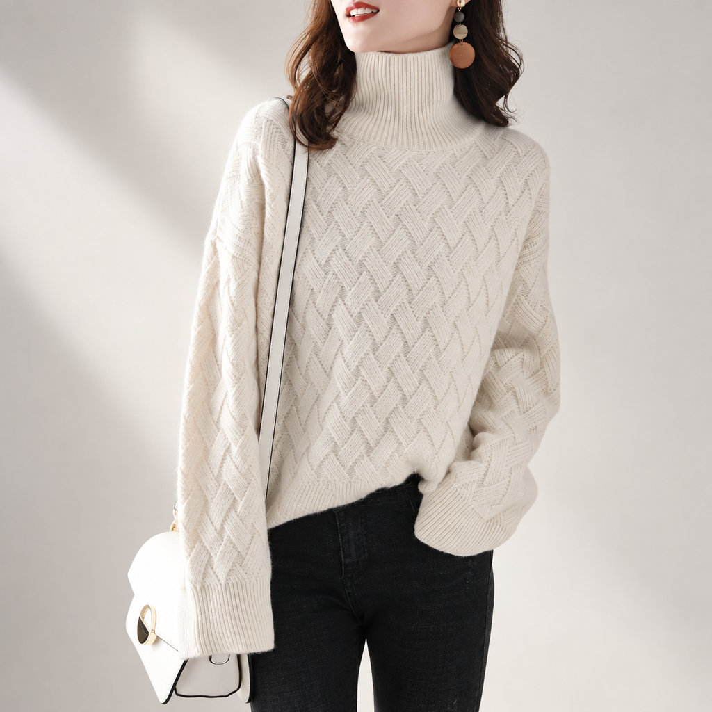 Alessia Women’s Basketweave Knit Turtleneck Sweater