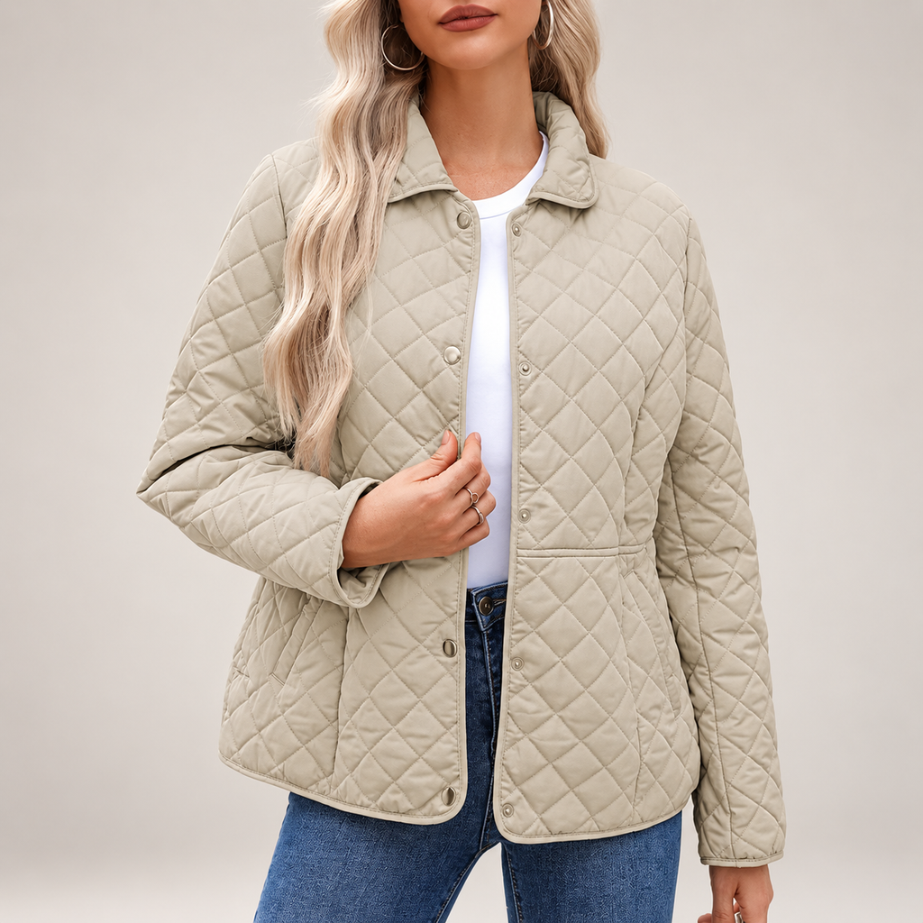 Isabelle Women’s Diamond Quilted Jacket – Snap Front Collared Lightweight Coat