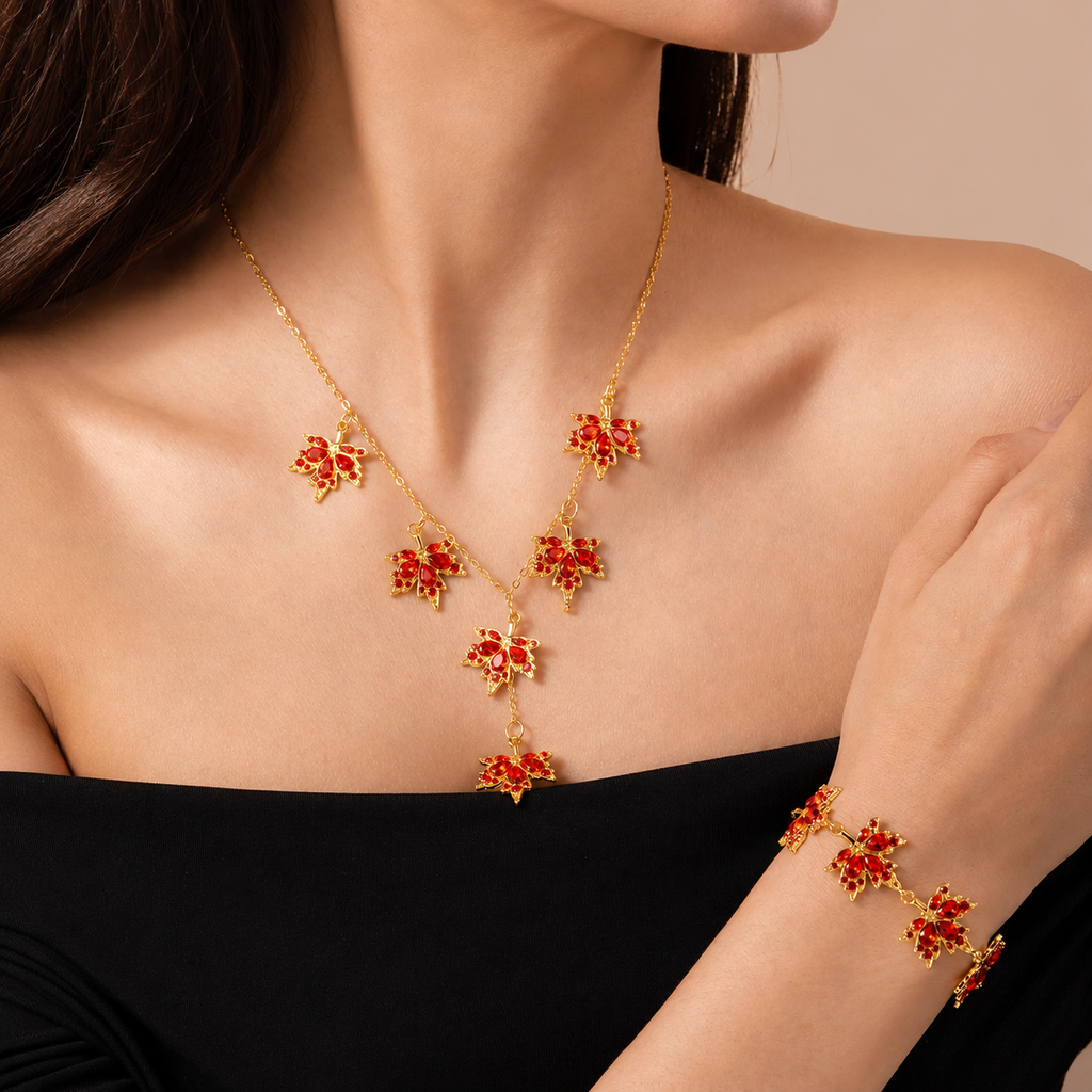 Elodie Red Crystal Leaf Jewelry