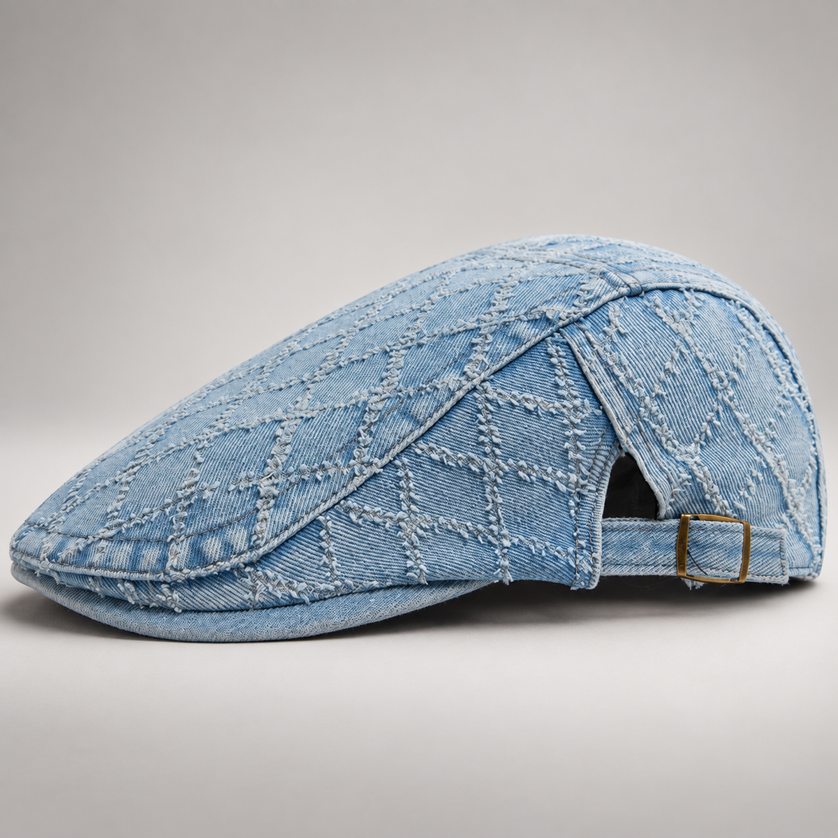 Declan Men’s Denim Flat Cap – Adjustable Diamond Stitch Driving Hat