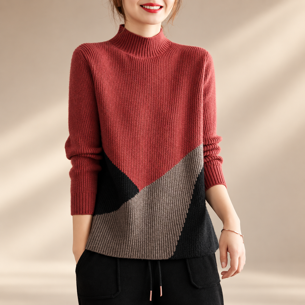 Alessia Women’s Color Block Mock Neck Sweater