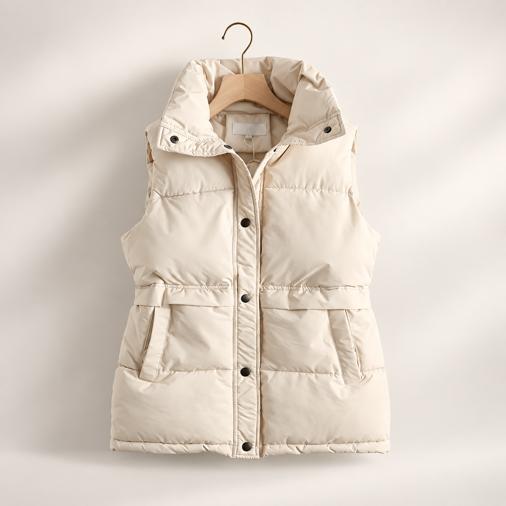 Elara Women’s Puffer Vest – Sleeveless Snap Front Quilted Layering Jacket