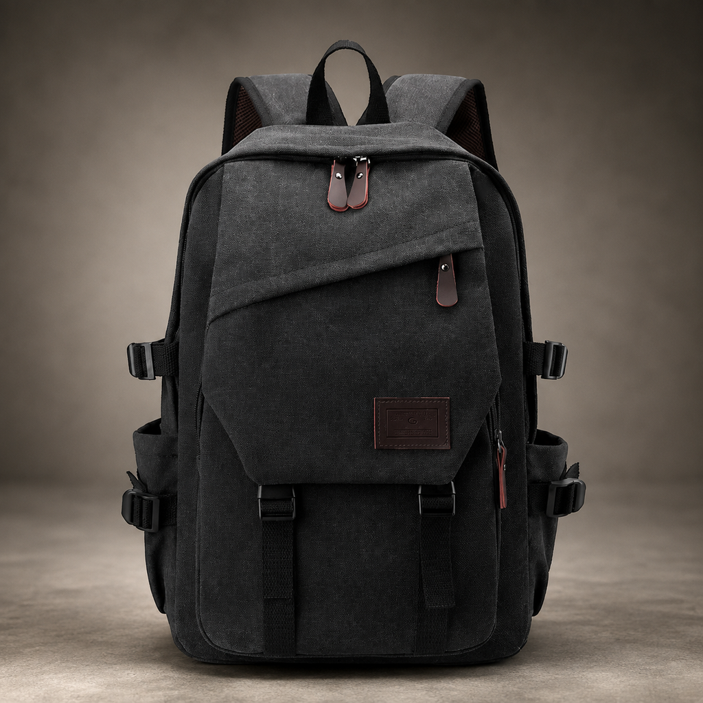 Harrison Canvas Backpack – Multi-Pocket Travel Rucksack with Front Flap Pocket