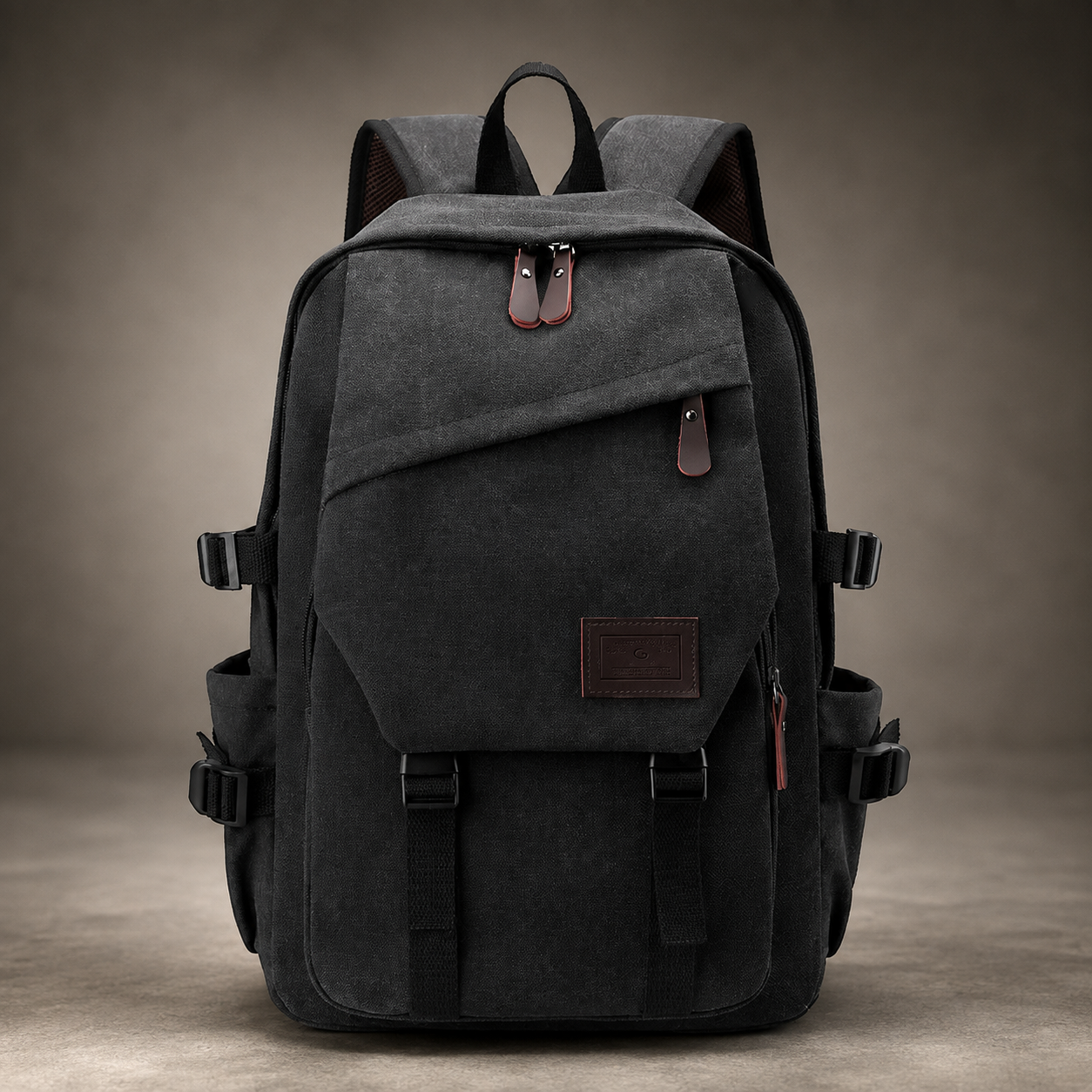 Harrison Canvas Backpack – Multi-Pocket Travel Rucksack with Front Flap Pocket