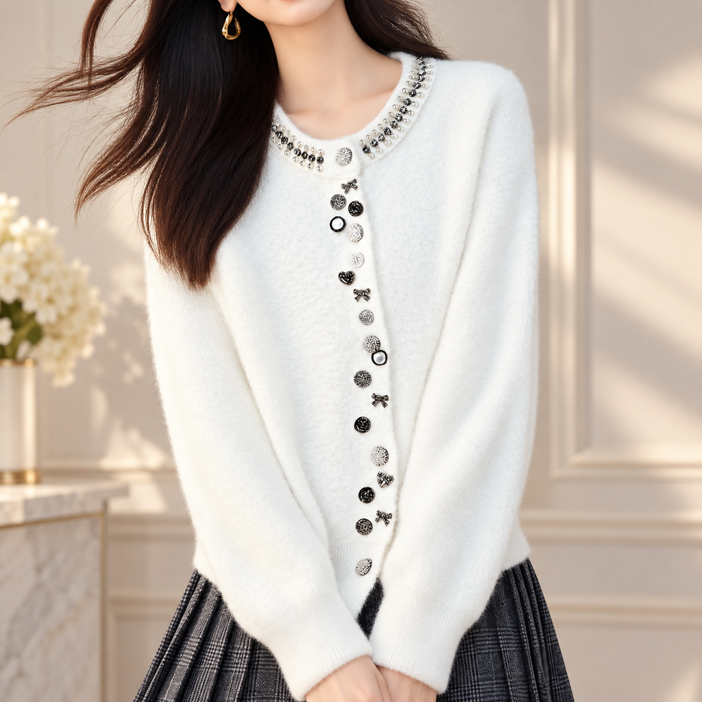 Lucienne Women’s Embellished Button Front Knit Cardigan