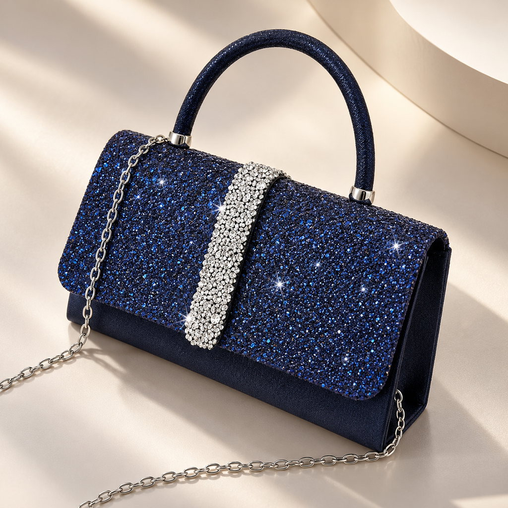 Adeline Navy Blue Glitter Evening Handbag