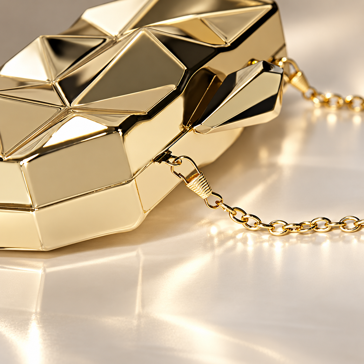 Alessandra Geometric Metallic Hard-Shell Evening Clutch with Chain Strap
