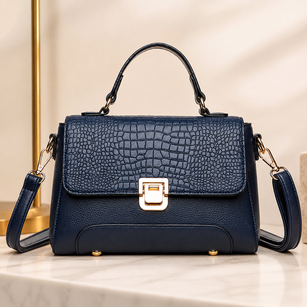 Bianca Croc-Embossed Top Handle Satchel – Structured Crossbody Handbag
