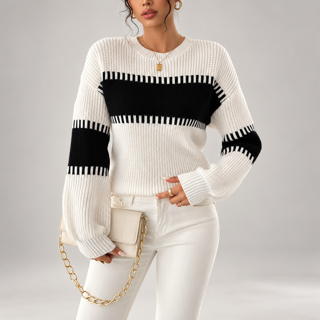 Sloane Contrast Knit Crewneck Sweater