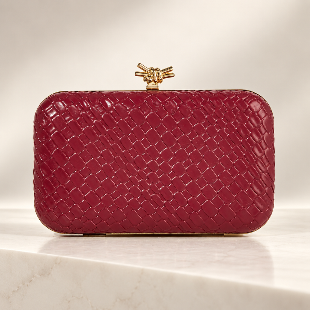 Lucia Woven Evening Clutch with Knot Clasp