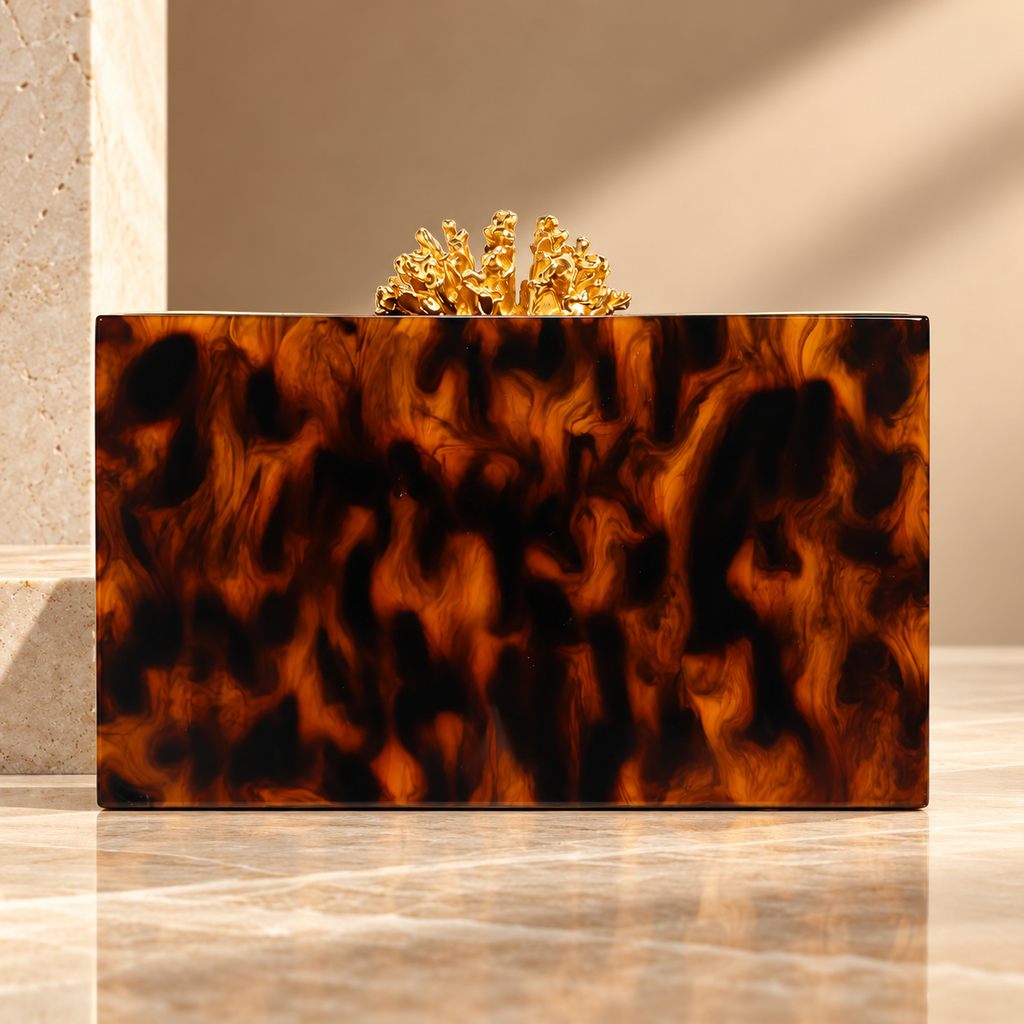 Bianca Marbled Box Clutch with Gold Coral Clasp