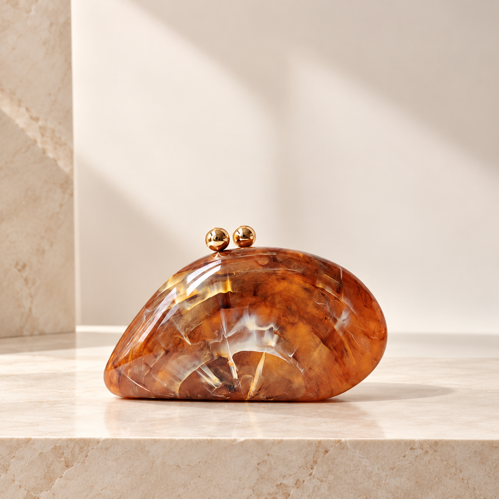 Alessia Marbled Hard-Shell Clutch Bag with Gold-Tone Kiss