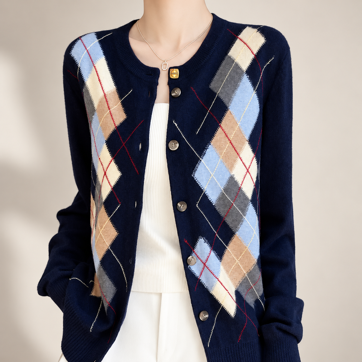 Camille Women’s Argyle Knit Cardigan