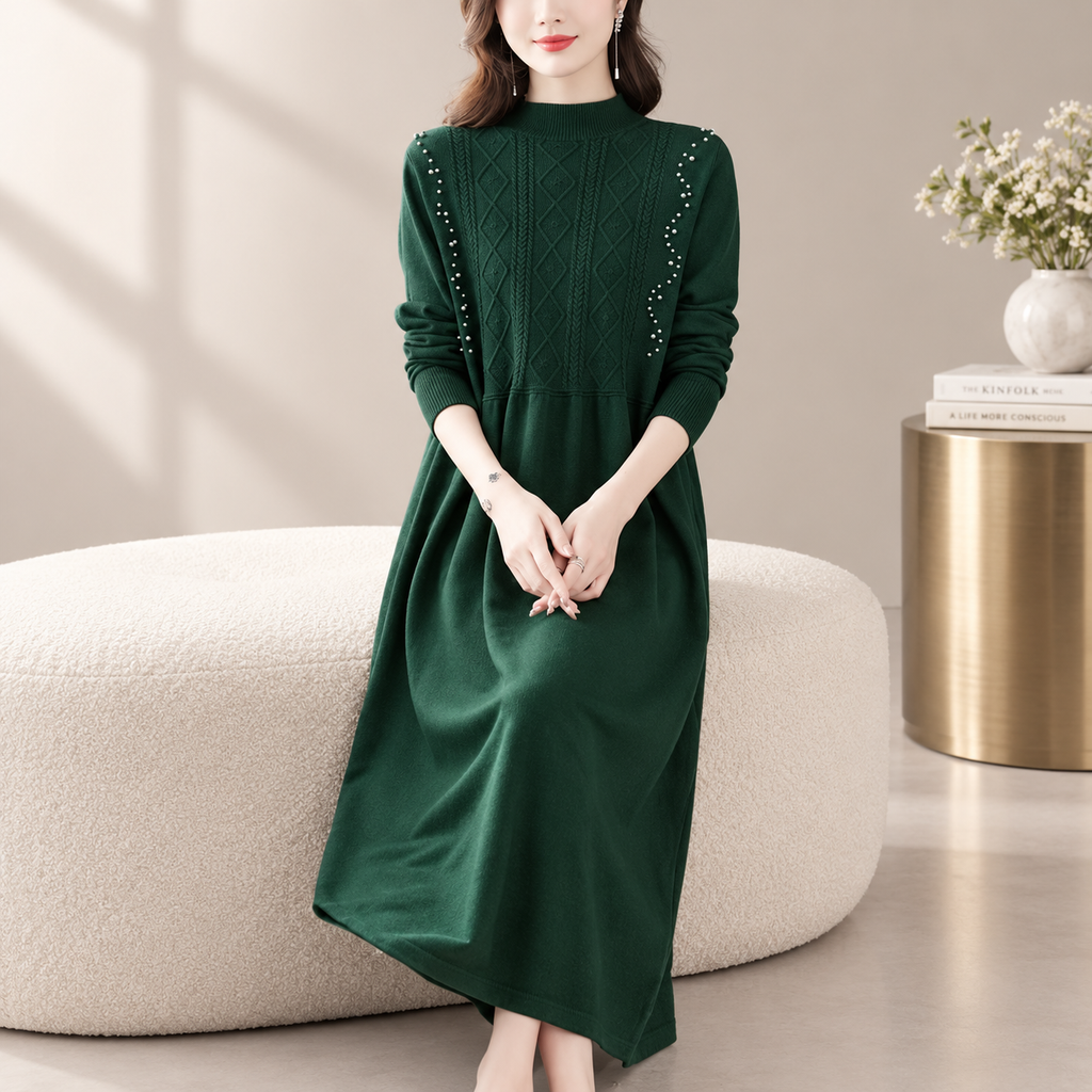 Camilla Women's Embellished Cable Knit Midi Dress with Long Sleeves