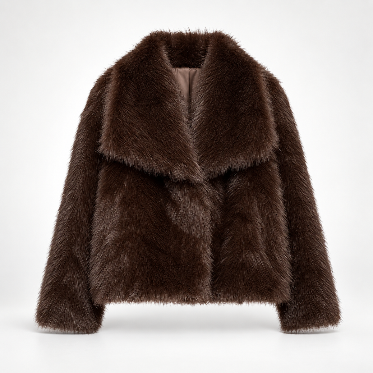 Elodie Women’s Plush Fur Cropped Jacket with Oversized Shawl Collar