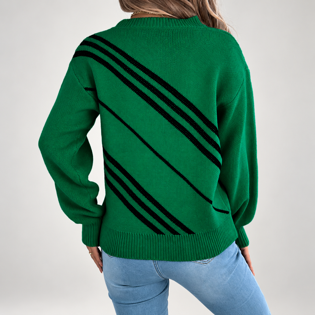Sienna Women’s Diagonal Stripe Crewneck Knit Sweater