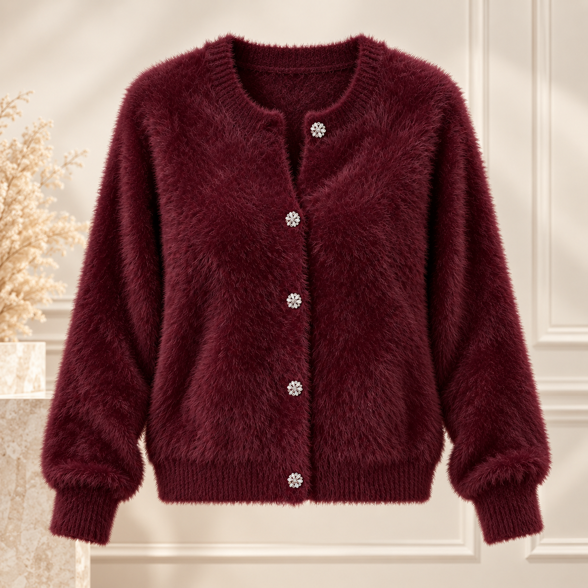 Gianna Women’s Burgundy Fuzzy Knit Cardigan