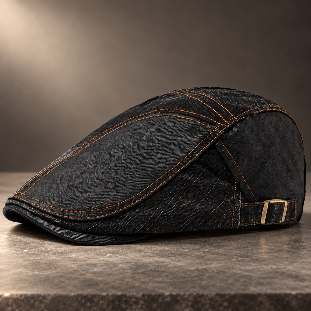 Ronan Men’s Washed Flat Cap – Adjustable Contrast Stitch Driving Hat
