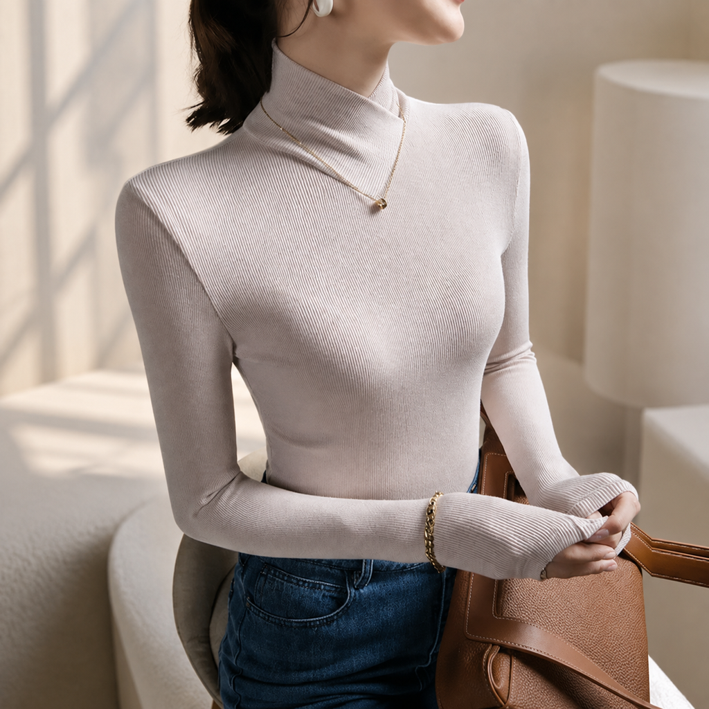 Lucia Women’s Ribbed High-Neck Long Sleeve Top