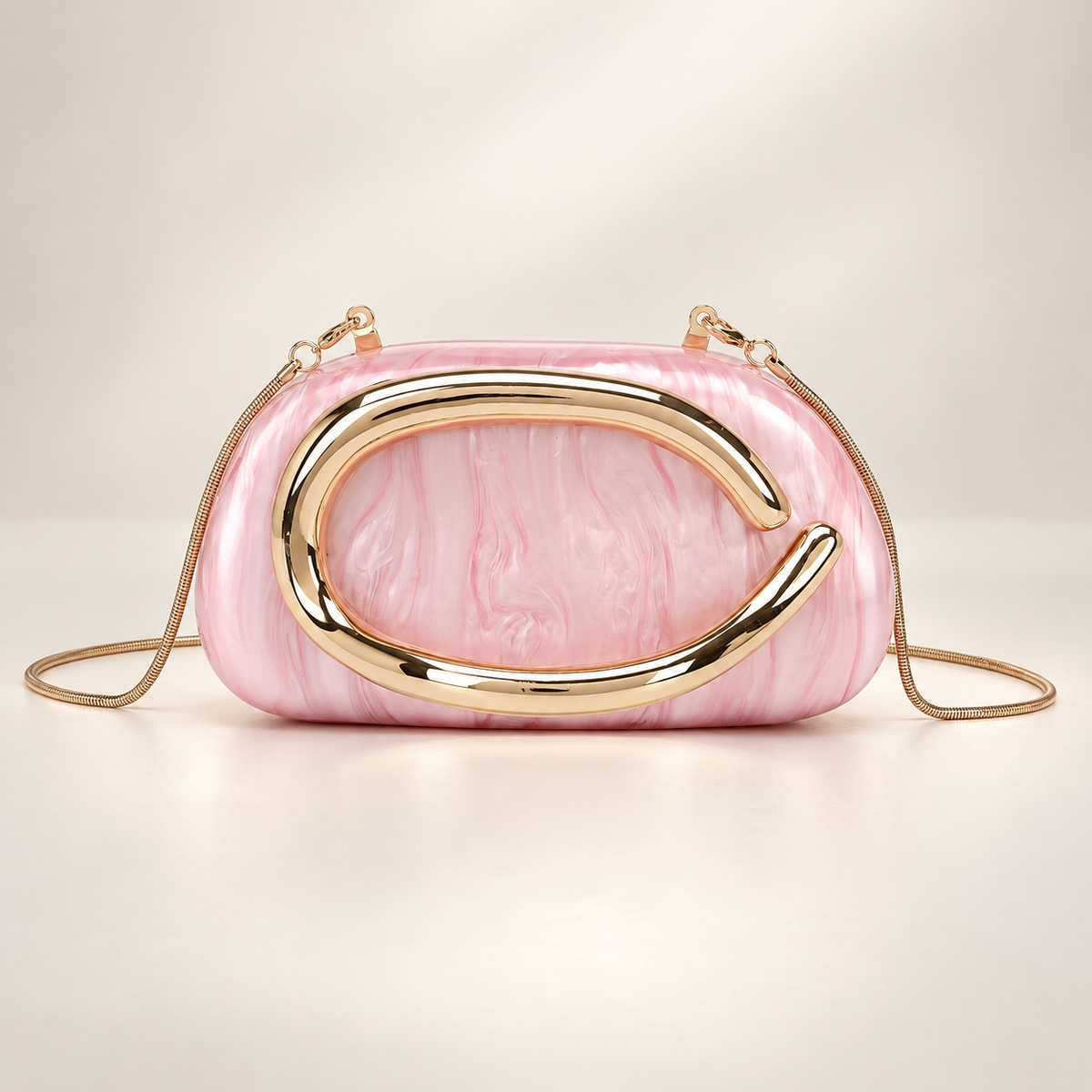 Elodie Marbled Acrylic Evening Clutch with Gold-Tone Handle & Chain Strap