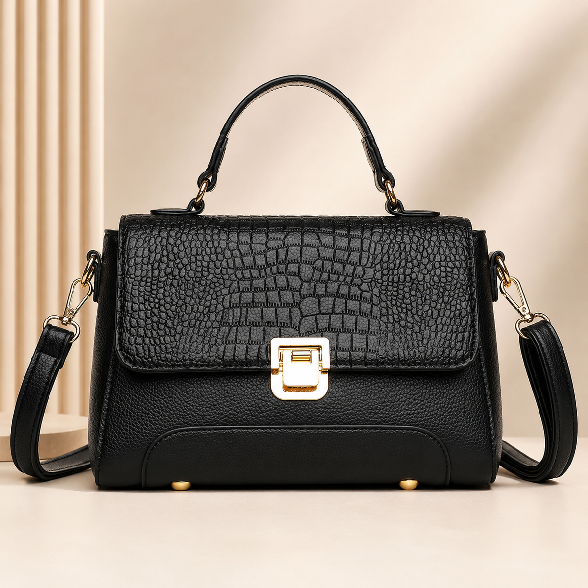 Bianca Croc-Embossed Top Handle Satchel – Structured Crossbody Handbag