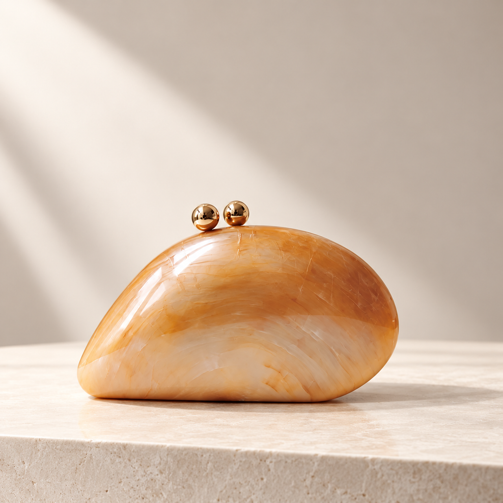 Alessia Marbled Hard-Shell Clutch Bag with Gold-Tone Kiss