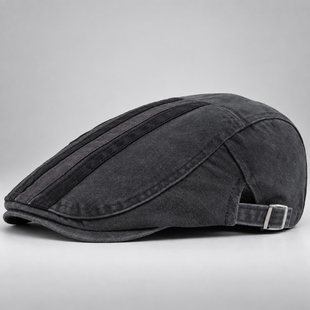 Alistair Washed Stripe Flat Cap with Adjustable Buckle
