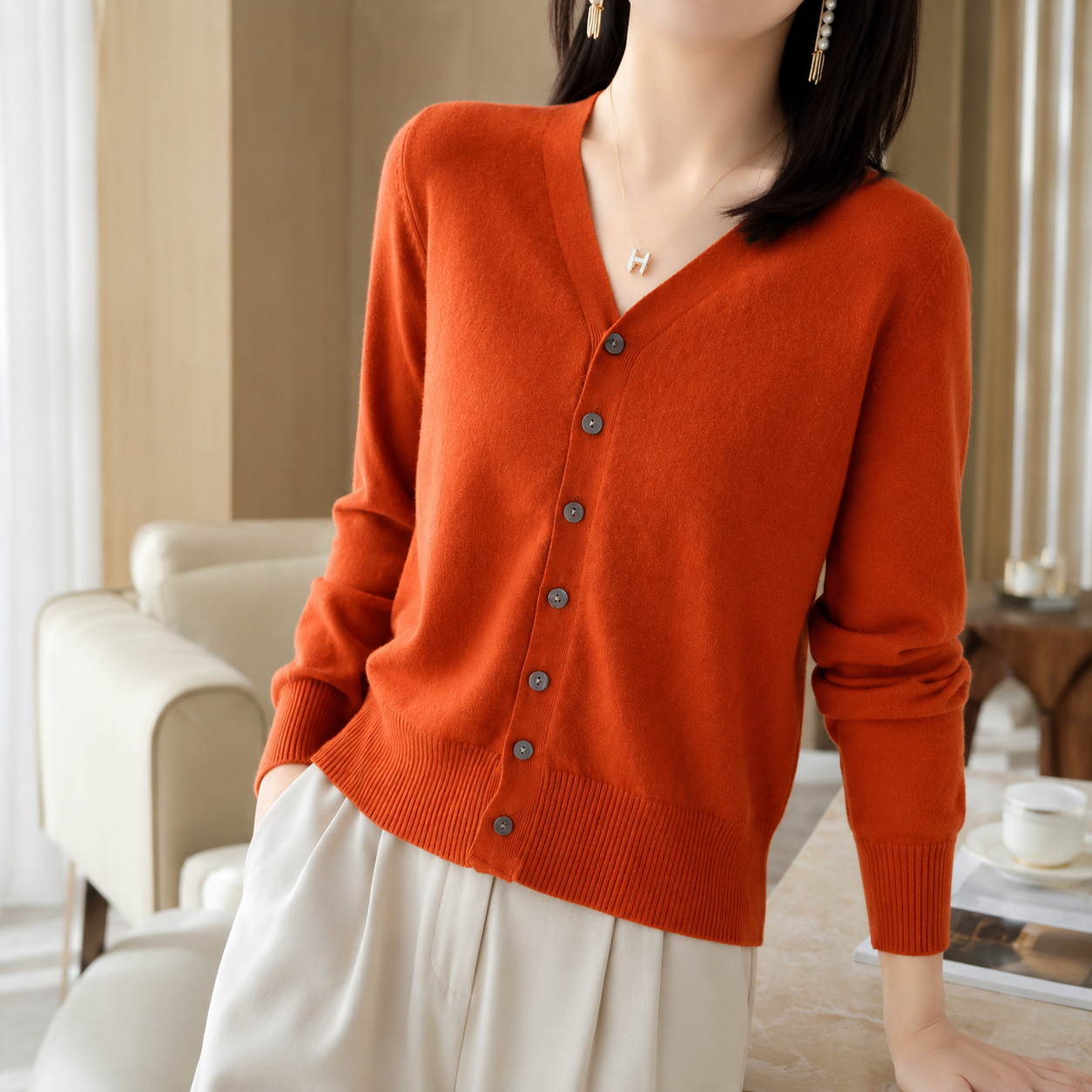 Lucia Women's V-Neck Button Cardigan