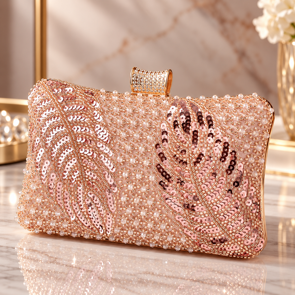 Elodie Beaded Sequin Evening Clutch with Crystal Clasp