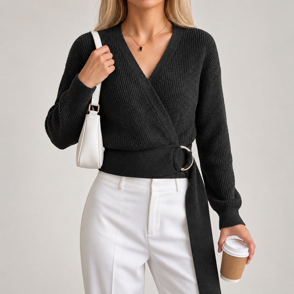 Vivienne Women's V-Neck Wrap Knit Sweater