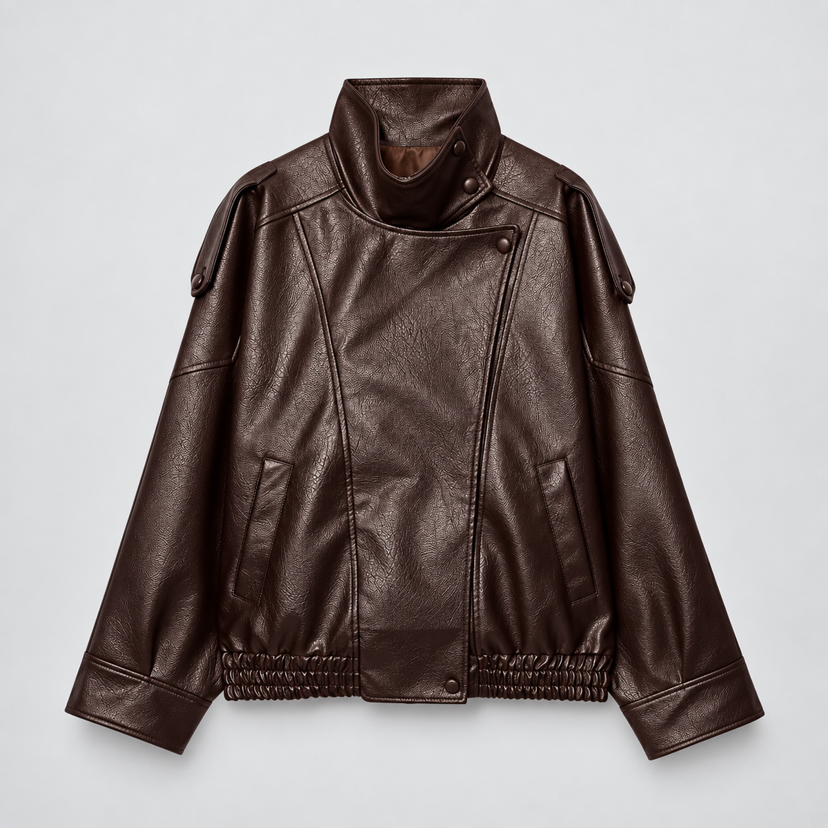 Camille Women’s Asymmetrical Moto Jacket with High Collar