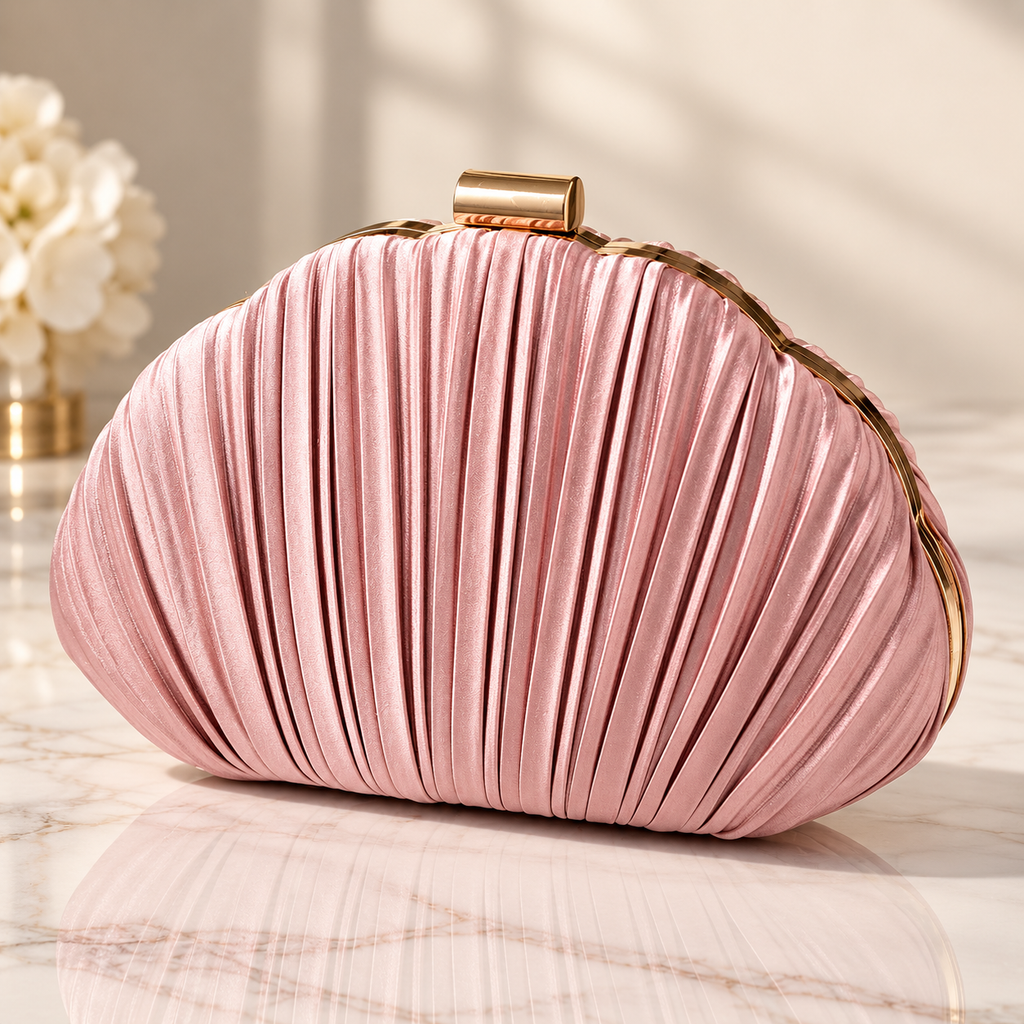 Rosalie Pleated Shell Evening Clutch with Gold Frame