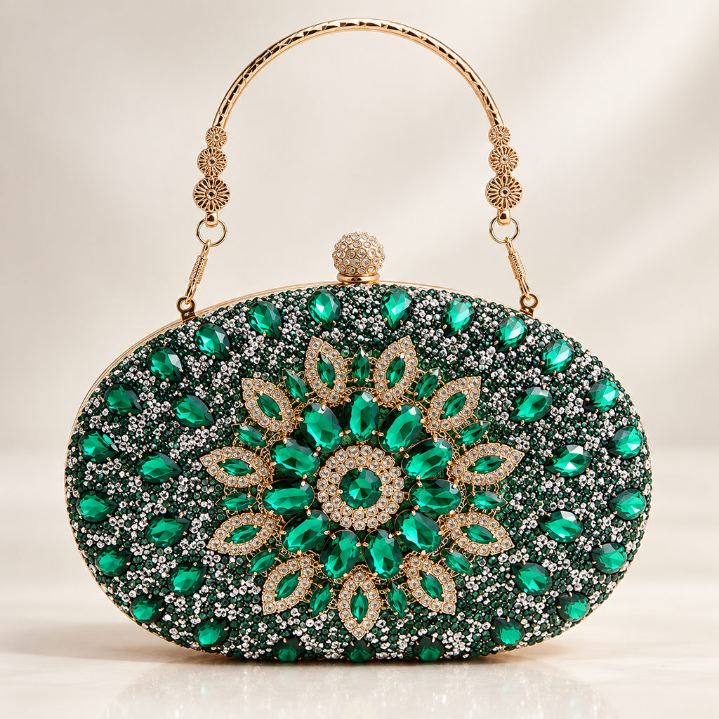 Lucia Crystal Floral Evening Clutch with Top Handle